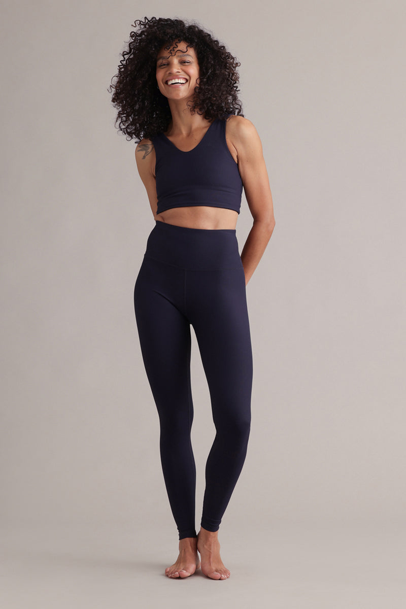 High-Waist Leggings Ribbed Baritone Blue | Hey Honey & Active Wear