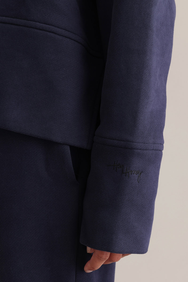 Cozy Hoodie Long Cuffs Baritone Blue | Hey Honey & Active Wear