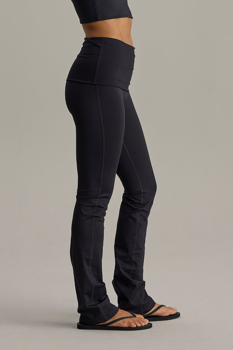 Fold Down Straight Leggings Cotton Touch Black | Hey Honey & Active Wear