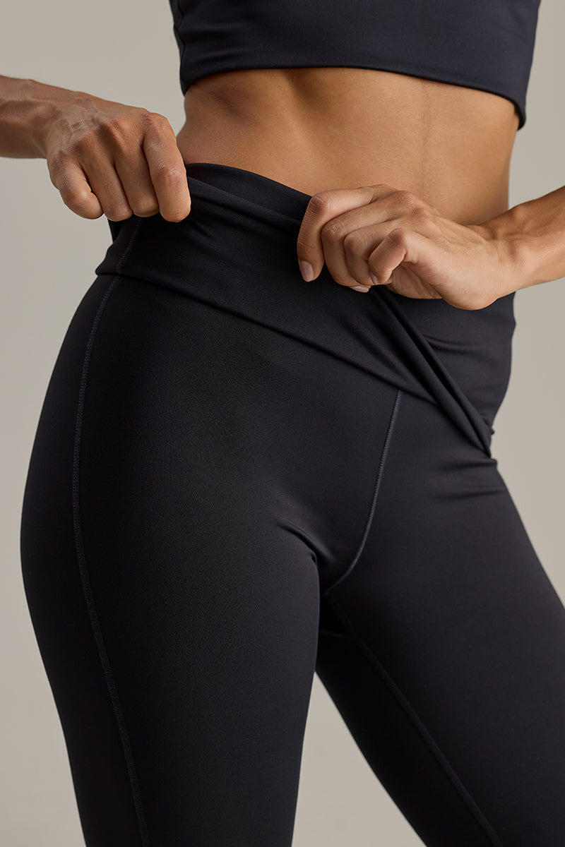 Fold Down Straight Leggings Cotton Touch Black | Hey Honey & Active Wear