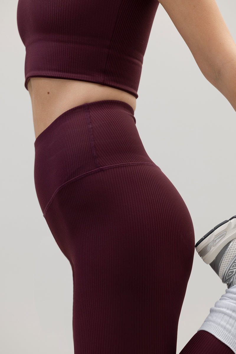 High Waist Leggings Ribbed Wine | Hey Honey & Active Wear
