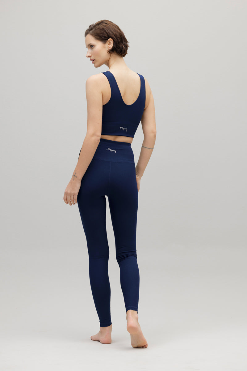 High-Waist Leggings Ribbed Blue Depth | Hey Honey & Active Wear