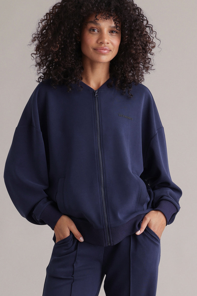 Bomber Jersey Jacket Baritone Blue | Hey Honey & Active Wear