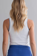 Rib Tank White Blue Logo | Hey Honey & Active Wear