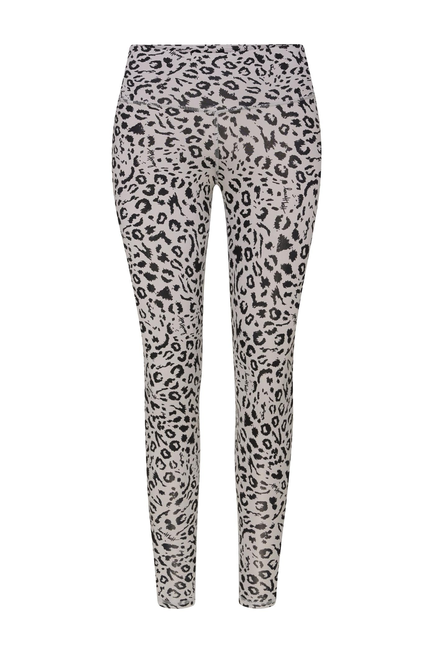 Hey Honey black and white leopard print leggings, high-waisted, full length.