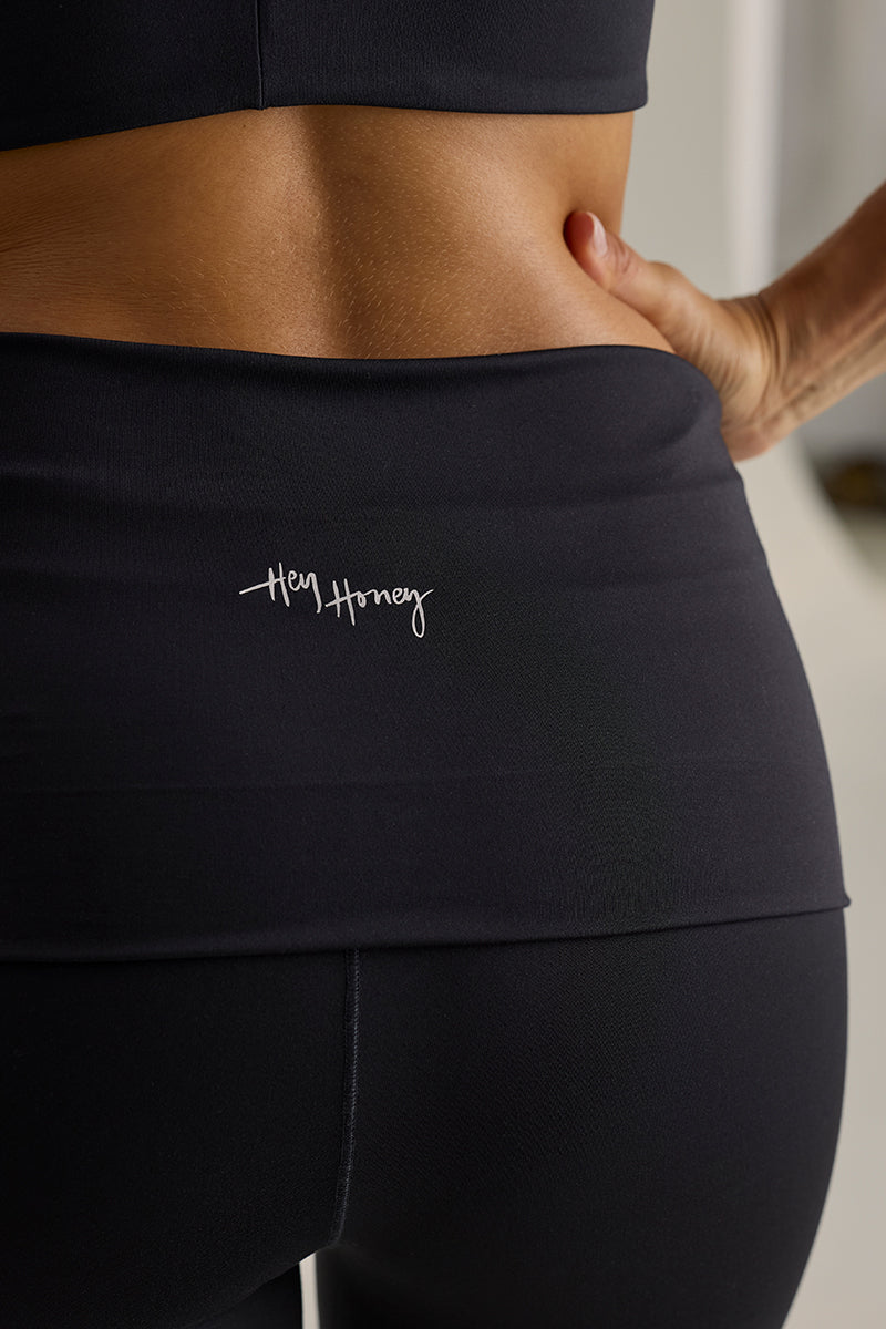 Fold Down Straight Leggings Cotton Touch Black | Hey Honey & Active Wear