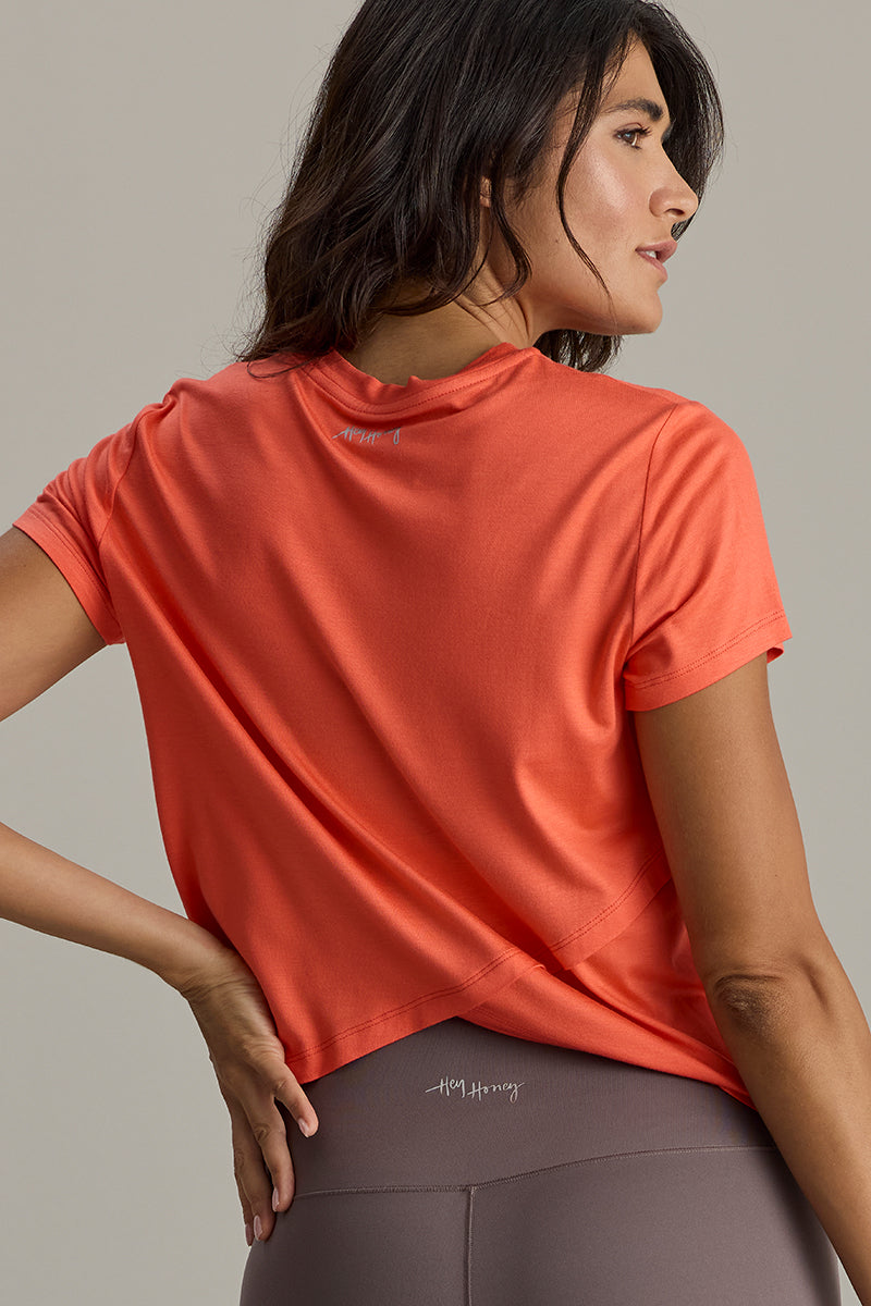 Active Wrap Tee Hot Coral | Hey Honey & Active Wear