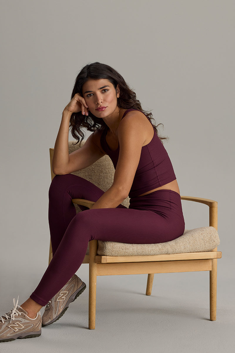 Leggings Cropped Ribbed Wine | Hey Honey & Active Wear