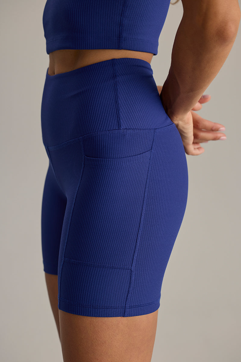 Short Biker Pocket Ribbed Blue Depth | Hey Honey & Active Wear